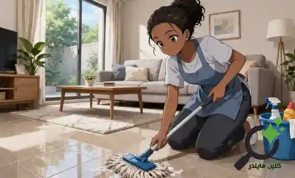 عاملة منزلية من إريتريا أثناء أداء مهام التنظيف اليومية داخل منزل منظم بالرياض